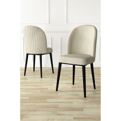 Hanah home set trpezarijskih stolica Aste 6 kom, krem tkanina Babyface, crne metalne noge Cene