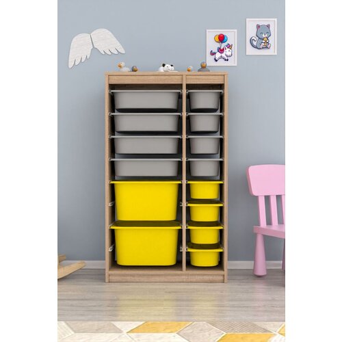 Hanah home vi&amp;scaron;enamenska komoda Montana Xs 2D4N8U, 69 x112.2 x29.6 cm, Braon-sivo-žuta Slike