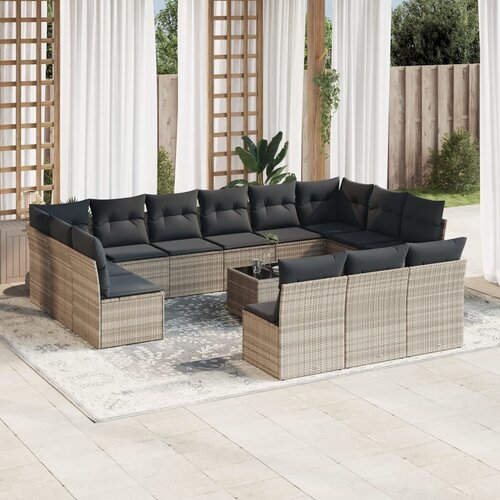 VidaXL 14-dijelni set vrtnih sofa poliratan s jastucima svijetlosivi Slike