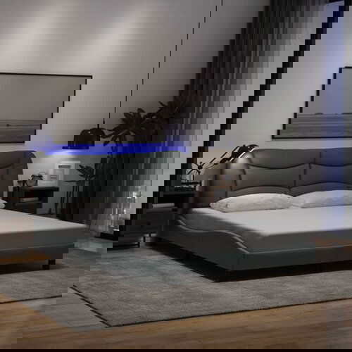  The Living Store Posteljni okvir z LED lučkami svetlo siv 160x200 cm tkanina - Posteljni Okvir, (21497690) Cene