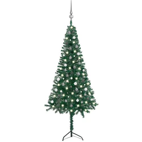 vidaXL kutno umjetno božićno drvce LED s kuglicama zeleno 240 cm PVC