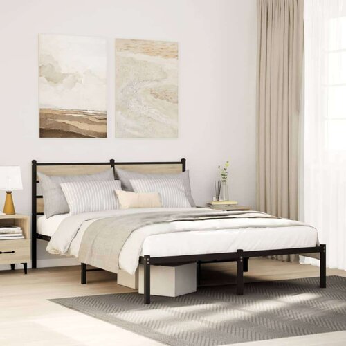 Metalni Kovinski posteljni okvir brez vzmetnice sonoma hrast 135x190 cm, (21607747) Slike