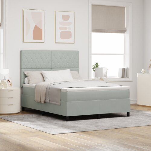 VidaXL box spring krevet s madracem i led osvjetljenjem svjetlosiva 140x190 cm bar&amp;scaron;un Slike