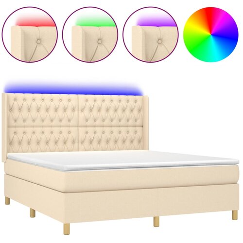 vidaXL Box spring postelja z vzmetnico LED krem 180x200 cm blago, (20900815) Cene