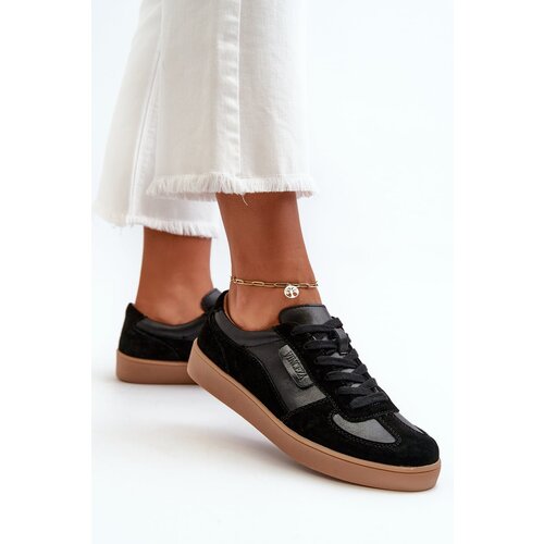 VINCEZA Women's Black Leather Sneakers by 7333 Cene