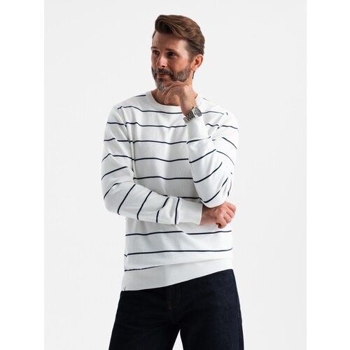Ombre Men's casual sweater with horizontal stripes - cream Cene