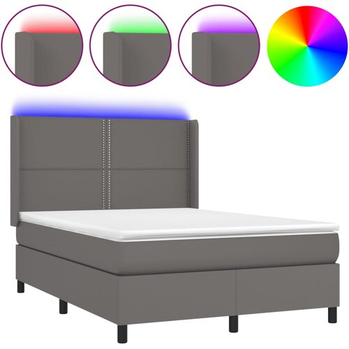 Maison Chic Box spring postelja - Vzmetna postelja z vzmetnico LED siva 140x190cm umetno usnje SL21754, (21891821) Cene