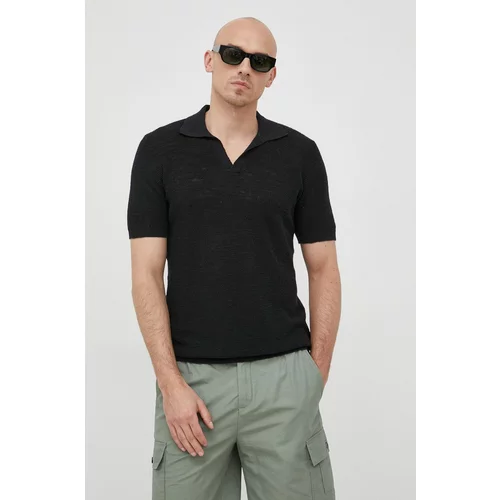 Sisley Polo majica s dodatkom lana boja: crna, jednobojni model