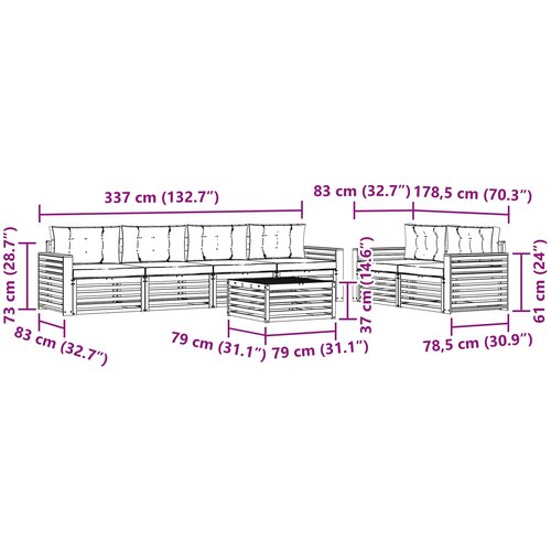  Set vanjskih sofa 7 kom. Bijela i antracit Čvrsto drvo akacije Slike