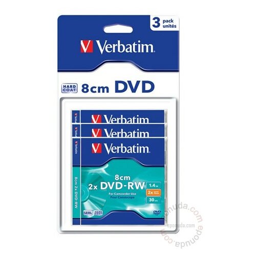 Verbatim 55143/Z DVD-RW 8CM 1.46GB 43593 2X 3PACK BLISTER MATT SILVER disk Slike