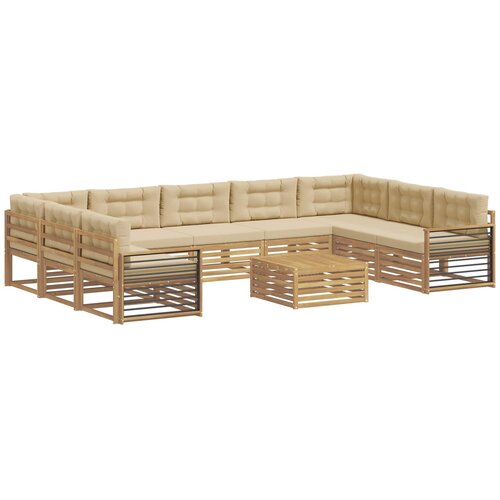 vidaXL Zunanja garnitura za sedenje z blazino 10 pcs Bela in bež, (5000270729) Cene