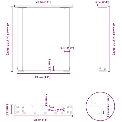  Noge za klub stolić U-oblik 2 kom Crne 28 x (42-43) cm Čelik Slike