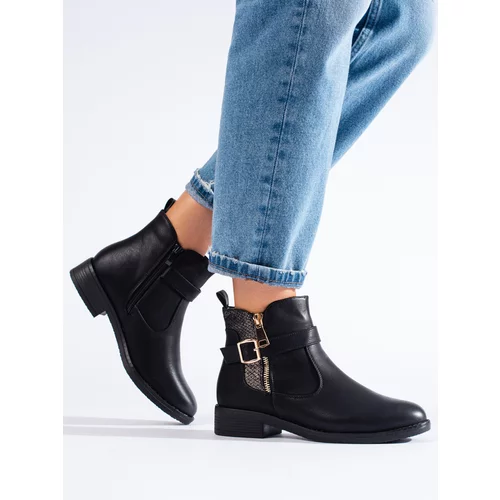 SHELOVET black flat-heeled ankle boots