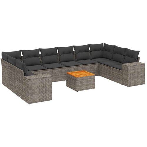 VidaXL 11-dijelni set vrtnih sofa od poliratana s jastucima sivi Slike