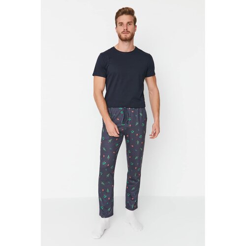 Trendyol Navy Blue Men&amp;#039;s Regular Fit Printed Knitted Pajama Bottoms Slike