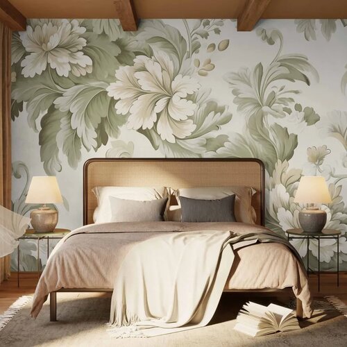  Foto tapeta - Retro Vintage Flowers in Delicate Cream and Green Colors 300x210 Standard Slike
