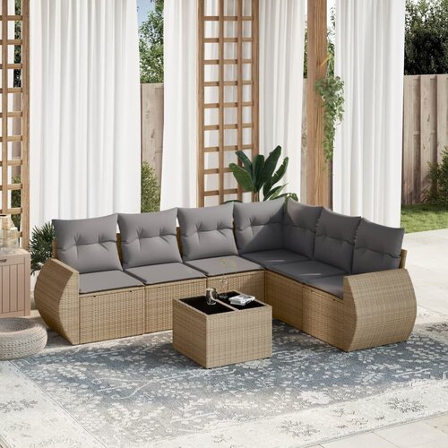vidaXL 7-dijelni set vrtnih sofa od poliratana s jastucima bež Cijene
