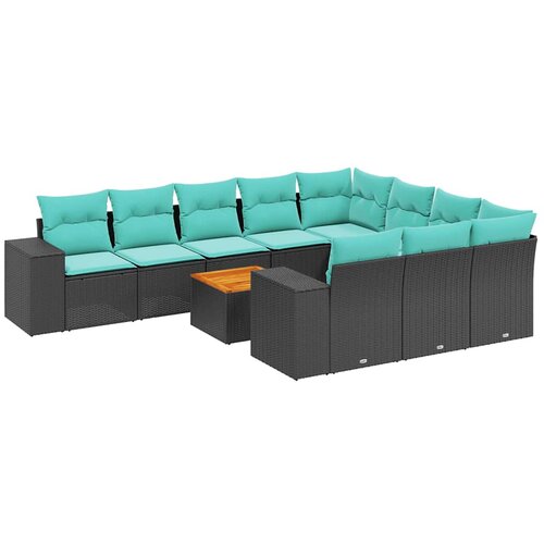 vidaXL 11-dijelni vrtni set s jastucima crni poliratan - Crna 2x corner + 6x middle + table + 2x sofa 1 Cene