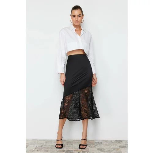 Trendyol Black Lace Detail Satin Skirt