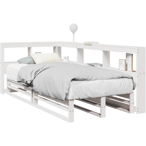 VidaXL Knjižna postelja brez leži&amp;scaron;ča bela 90x200 cm trdna borovina Slike