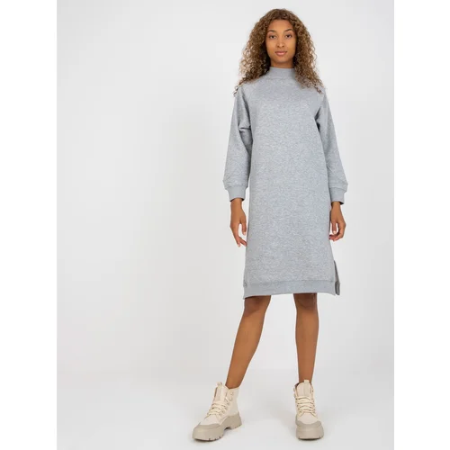 Fashion Hunters Light gray simple sweatshirt dress with slits