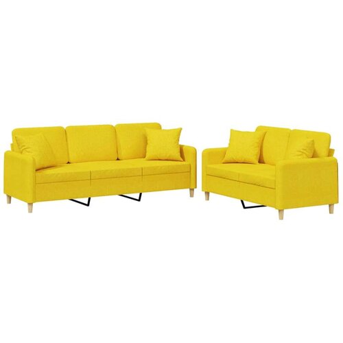  2-dijelni set sofa s jastucima svjetložuti od tkanine Slike