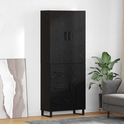 VidaXL Highboard s ladicama 2 pcs Crni hrast Inženjerska drva i staklo Slike