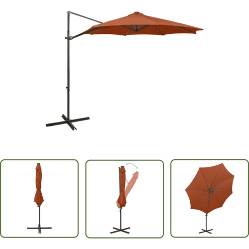  The Living Store Vrtni senčnik z LED lučkami terakota 300 cm - Previsni Senčnik, (21742522) Cene