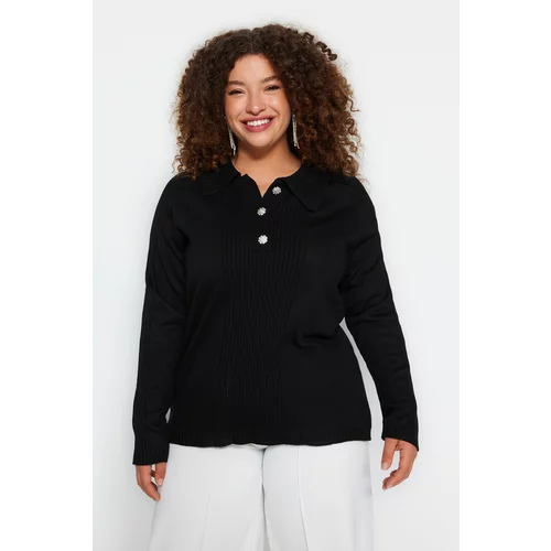 Trendyol Curve Black Polo Collar Knitwear Sweater With Button Closure
