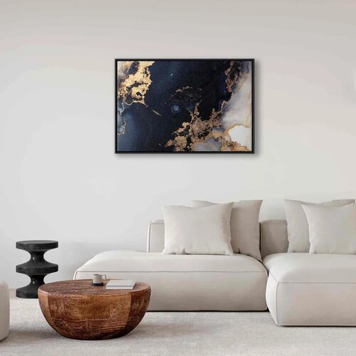  Slika - Marble and navy blue &amp;ndash; abstract textured pattern inspired by the starry sky 90x60 U crnom drvenom okviru Slike