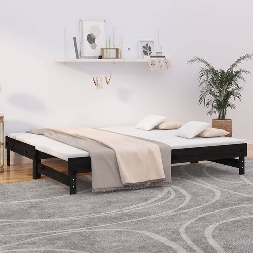  Dnevni ležaj na izvlačenje crni 2x(100x200) cm masivna borovina Cijene