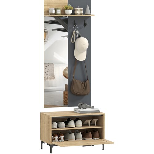 HOMCOM garderobni set MDF, ogledalo 60D x 13,5&Scaron; x 127,5V cm naravni les, (5000242540) Cene