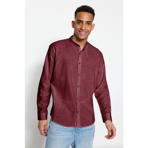 Trendyol Claret Red Basic Collar Epaulette Slim Fit Long Sleeve Shirt