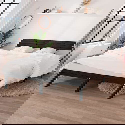 The Living Store Posteljni okvir črn iz trdne borovine 135x190 cm - Posteljni Okvir, (21526874) Slike