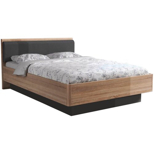 CARRYHOME postelja 140 cm x 200 cm , tekstil, leseni material siva, hrast sonoma Cene