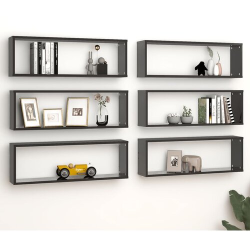 VidaXL Stenske police kockaste 6 kosov visok sijaj črne 80x15x26,5 cm Slike