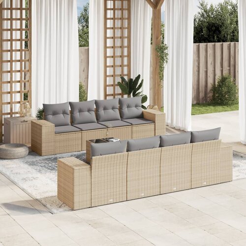 vidaXL 9-dijelni set vrtnih sofa s jastucima bež od poliratana Cijene