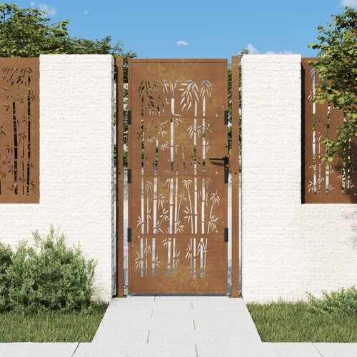 vidaXL Vrtna vrata 105x205 cm Corten jeklo dizajn bambusa Cene