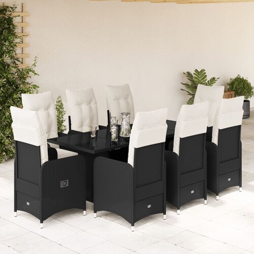VidaXL 9-dijelni vrtni bistro set od poliratana s jastucima crni Slike
