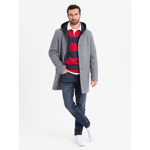 Ombre Men&amp;#039;s melange long coat with hood - grey Slike