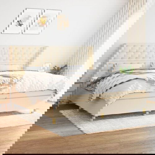 VidaXL Box spring postelja z vzmetnico krem 200x200 cm blago Slike