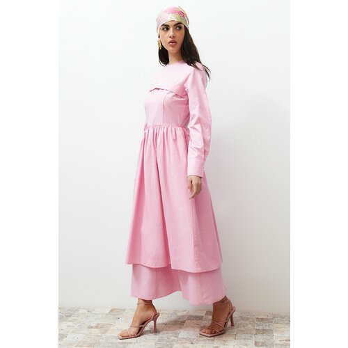 Trendyol Pink Front Detailed Plain Woven Dress Slike
