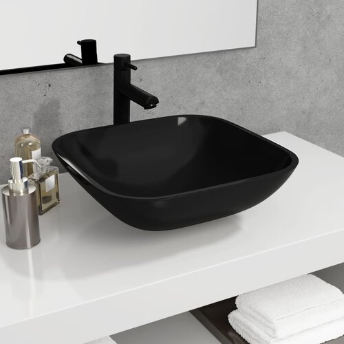 vidaXL Umivaonik stakleni 42x42x14 cm crni Cijene