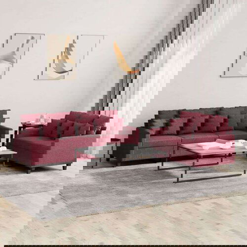  2-dijelni set sofa s jastucima crvena boja vina od tkanine Slike