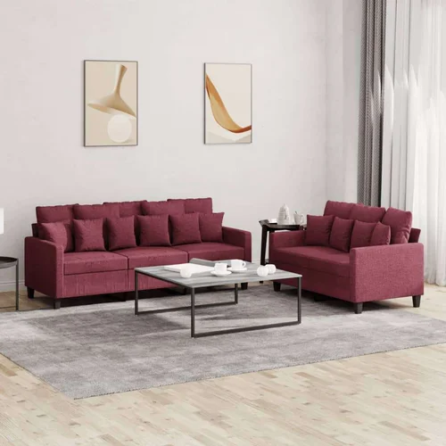  2-dijelni set sofa s jastucima crvena boja vina od tkanine