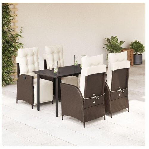 VidaXL 5-dijelni vrtni blagovaonski set s jastucima poliratan smeđi Slike