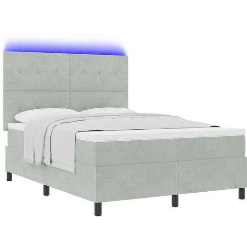 vidaXL Box Spring postelja z vzmetnico in LED svetlobo svetlo siva 140x190 cm žamet Cene
