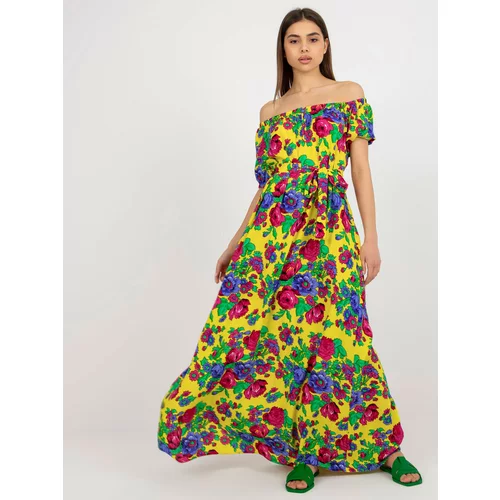 Fashion Hunters Yellow Spanish Floral Maxi Dress with Strap