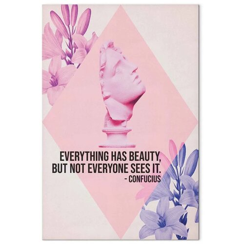  Slika - Beauty in the Eyes - Inspirational Quote with Pink Bust and Flowers 80x120 Premium Print Slike