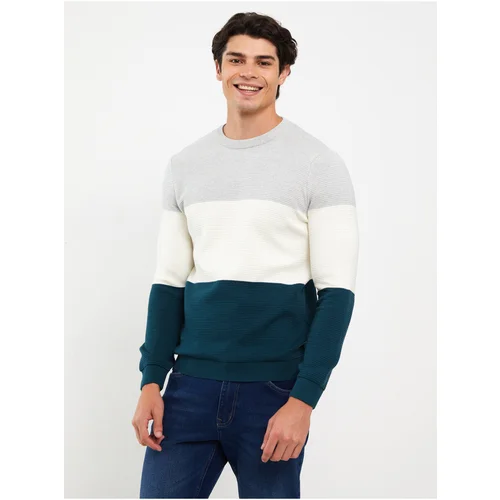 LC Waikiki Crew Neck Long Sleeve Color Block Men's Knitwear Sweater